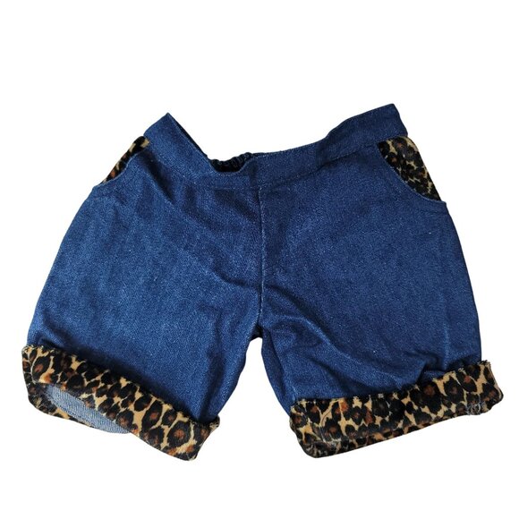 Build a Bear Bundle White Brown Leopard Heart Top Matching Jeans Clothes 2pc Lot - Picture 4 of 6